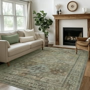DEORAB 8x10 Ultra-thin Area Rugs for Living Room Bedroom, Machine Washable Stain Resistant Non-Shed Carpet, Low Pile Mat with Non Slip Backing